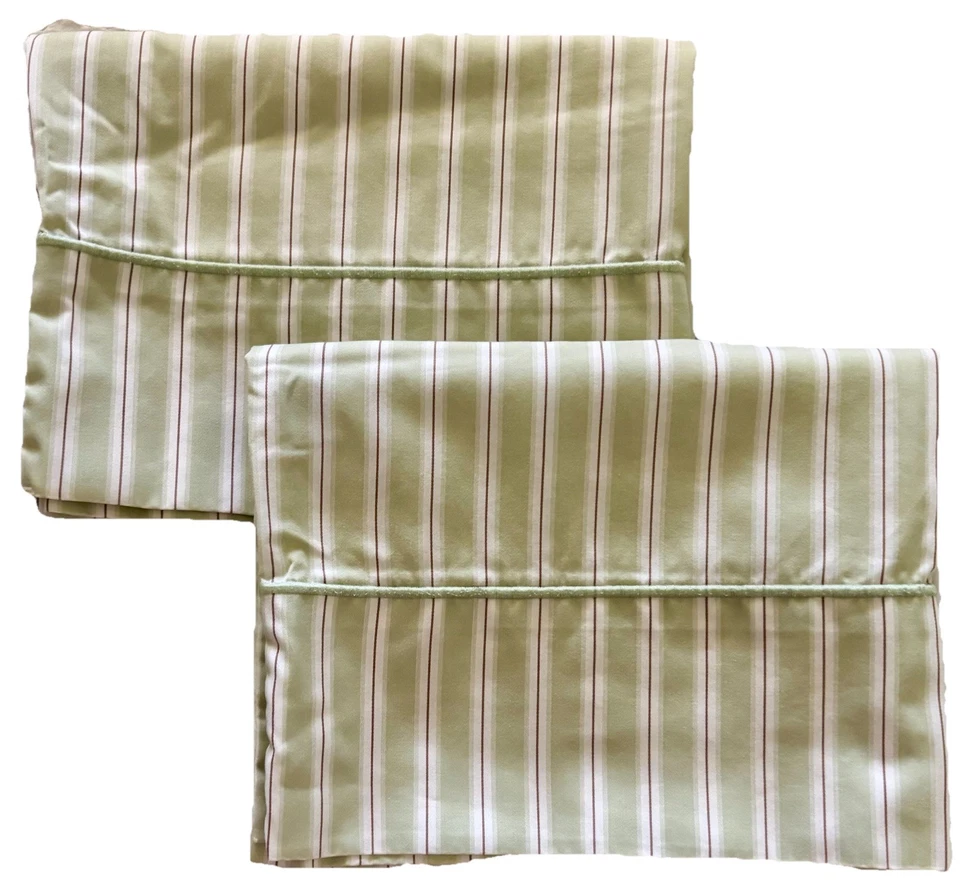 Juego de fundas de almohada Lands End verde a rayas y conjunto de bronceado a rayas estándar/queen 4 en total Foto 2 de 4