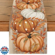 Artoid Mode Orange Polka Dot Pumpkin Eucalyptus Wood Fall Table Runner, Seaso