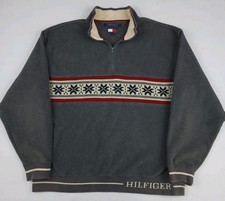 Vintage 90s Tommy Hilfiger Fleece Pattern Stripe Pullover Sweatshirt Outdoor USA