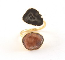 Geode Crystal Druzy Double Layer Stone Ring Gold Electroplated Statement Ring