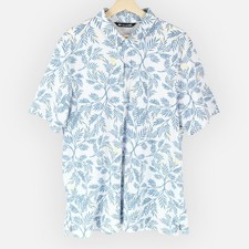 Travis Mathew Short Sleeve Polo Shirt Blue White Leaf Print Golf Men's XL EUC