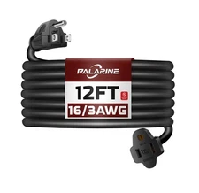 12ft Black Outdoor Extension Cord Waterproof, UL Listed, 16/3 SJTW Heavy Duty...