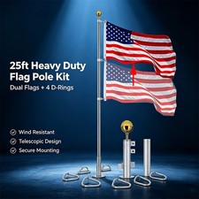 25FT Telescopic Flagpole Kit Heavy Duty Alumi...