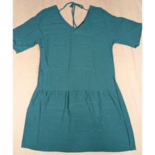 Eileen Fisher Teal Blue Tencel Viscose Drop Waist V-Neck Tie Back Dress XS