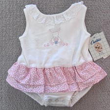 NWT Vintage Carter s Baby Girls 0-3mo 1 Piece Bunny Outfit Ruffle Easter Spring