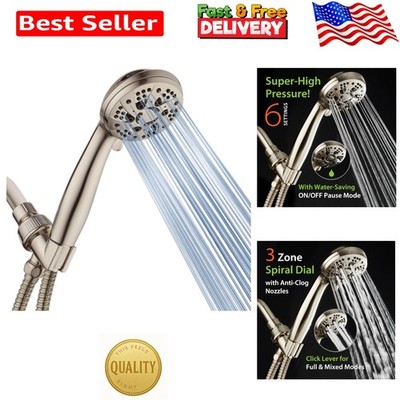 Transform Your Shower: High Pressure 6-Setting Brushed Nickel Handheld Shower...