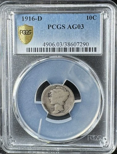 1916-D Mercury Dime 10c, Key Date, PCGS AG 03 #607290