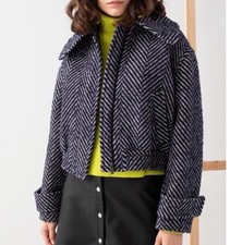 & OTHER STORIES Dark Navy/ Dusty Pink Sz 10/12 Herringbone Wool Zip Short jacket