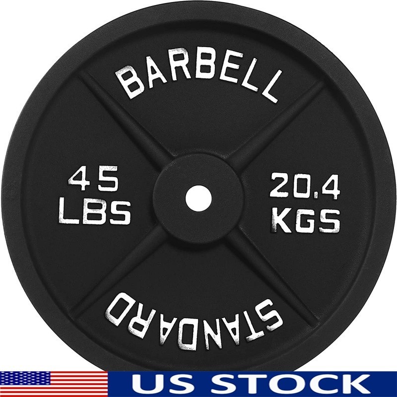 Classic Cast Iron Weight Plates 45lb Strength Training Barbell