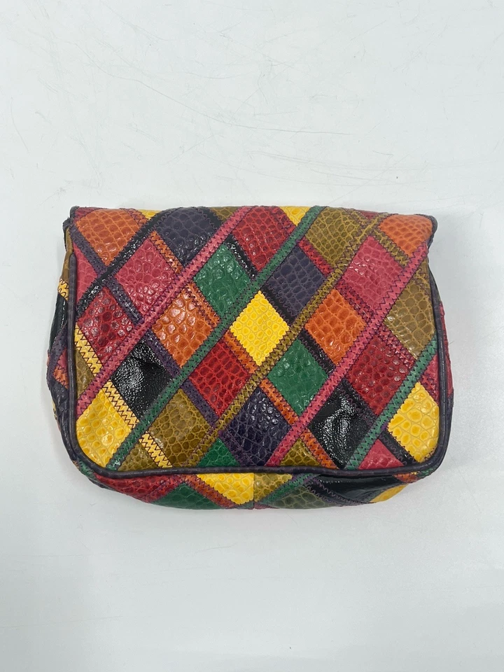 Bolso sin asas de colección años 80 Italia cuero de vaca retazos Art Deco Boho Bloomingdales Foto 4 de 4