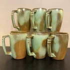 6 Frankoma Plainsman 5M Mugs Green Brown Drip Glaze 20oz Pottery USA