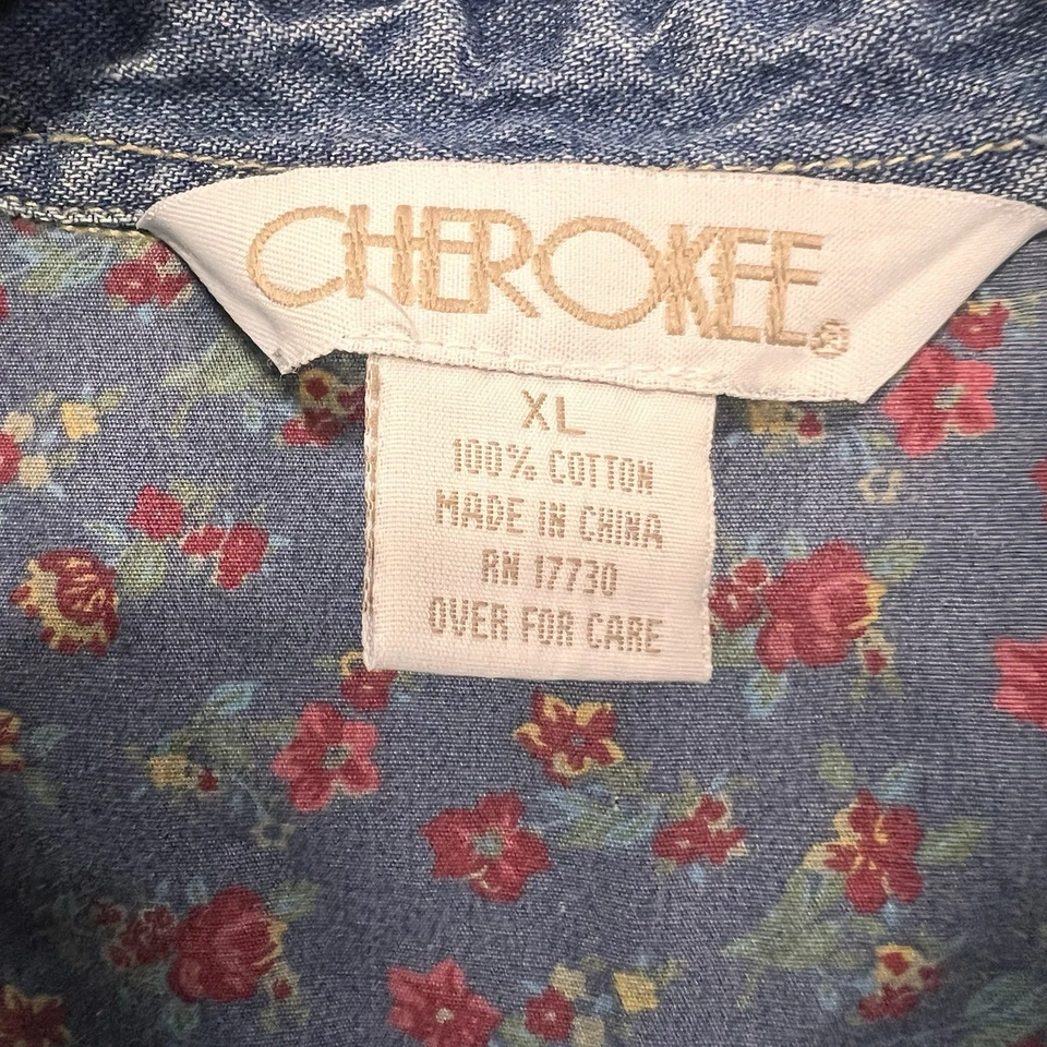 VTG Cherokee Midi Denim Dress Women’s XL Pleated Bodice Sleeveless Button Up - Image 3 of 4