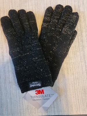3M Thinsulate Women's Super Soft & Warm Wool Gloves, Black & Gold, Size Large