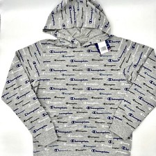 Champion Hoodie Script Pattern Big Boys Front Pocket XL 18-20 Heather Gray New