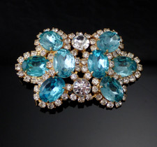 Vintage Juliana Blue Oval Rhinestone with Clear Surrounds Belt Buckle Book Piece