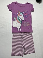 2 pc Baby Girls Carters Unicorn Tshirt And Short Short Set PurpleSize 5/5A B911