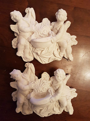 2 French Country Ornate Plaster Cherub Angel Fonts Wall Decor Hanging Plaques - Angel Wall Decor Plaques 2 French Country Ornate Plaster Cherub Angel Fonts Wall Decor Hanging Plaques - Angel Wall Decor Plaques
