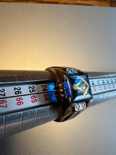 Vintage 10k Yellow Gold Masonic Freemason Blue Stone Men's Size 10 Ring 5.9 gram - Afbeelding 17 van 24