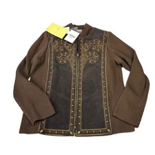 Vintage Bob Mackie Womens Medium Embroidered Suede Jacket Chocolate Brown New