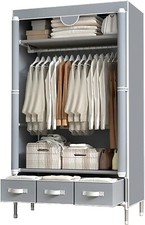 ASSICA Portable Clothes Closet Rolling Door Wardrobe with Hanging Rack Non-Woven