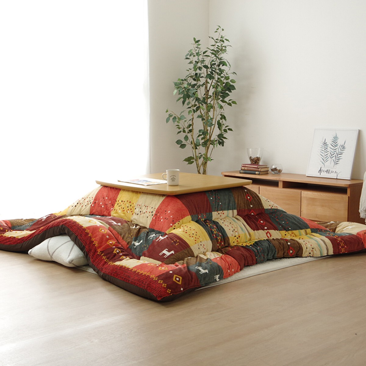 IKEHIKO Kotatsu Futon Fluffy Premium Cotton Table Blanket Red