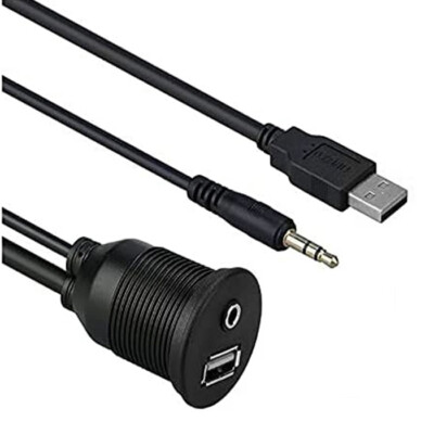 AMPIRE XUX060 USB 2.0/AUX Einbaubuchse, 3.5mm Klinke, 60cm Kabellänge