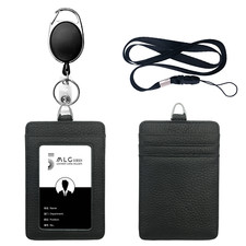 Leather Work Id Badge Holder with Clip Lanyards  Black 1 pcs 