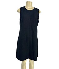 Ann Taylor Size 10 Black Basketweave Shift Career Dress Fringe Trim Formal 15-15