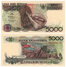 Indonesia 5000 Rupiah (1992/1999) - Musical Instruments/Volcano, p130h