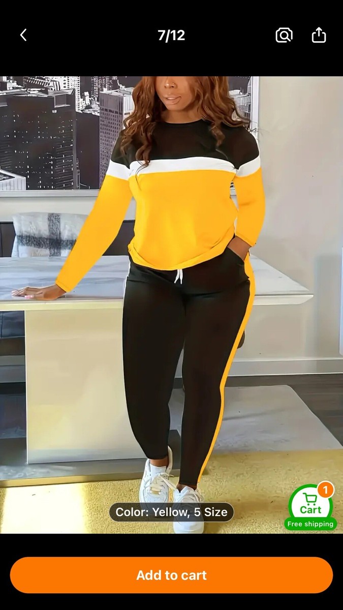 Color block Stripe Print Two Piece Set Black+wine Yellow  display picture 1