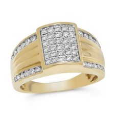 ESTATE .98CT ROUND CUT DIAMOND 14KT YELLOW GOLD 3D MULTI ROW SQUARE MEN'S RING