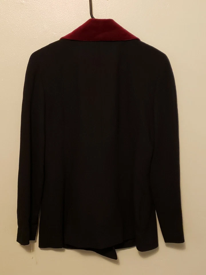 Chaqueta Blazer Rickie Freeman Lana Azul Marino Cuello Rojo Para Mujer Talla 6 Foto 2 de 4