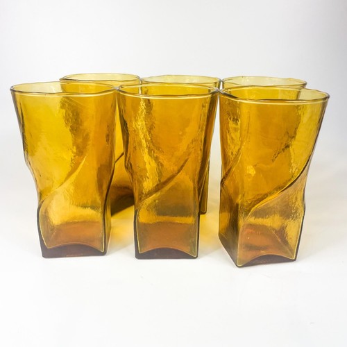 Morgantown Swirl Topaz Mid Century Modern Art Glass Water Pitcher and 6 glasses - Picture 7 of 10