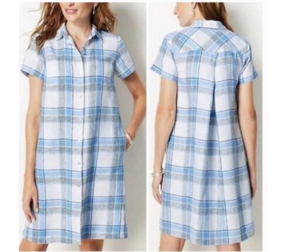 J. Jill Linen Blue Plaid Linen Shirt Dress XS | eBay