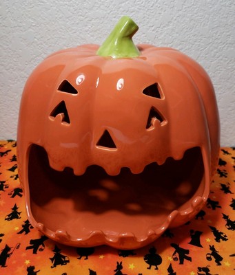 Vintage Halloween Pottery Barn Ceramic Pumpkin Luminary Candy Dish