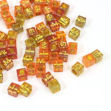 250 Amber Color with Gold Acrylic Assorted Alphabet Letter Cube Pony Beads 6X6mm