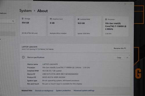 ASUS TUF706HM 15,6" 11. Gen i7-11800h, 1tb SSD, 16GB RAM, 2,3GHZ, WIND 11 - Bild 2 von 11