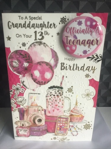 13TH GRANDDAUGHTER BIRTHDAY CARD WITH BADGE LARGE (9" X 6") THIRTEEN AGE 13 TEEN