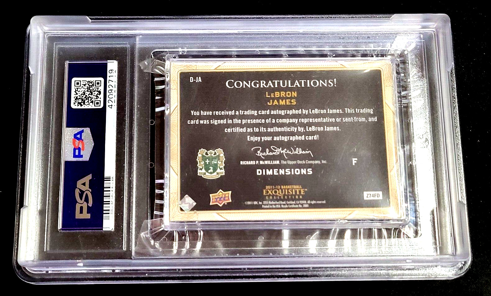 PSA 9 MINT LEBRON JAMES AUTO 2011 UD EXQUISITE DIMENSIONS AUTOGRAPH SIGNED =S= view 2