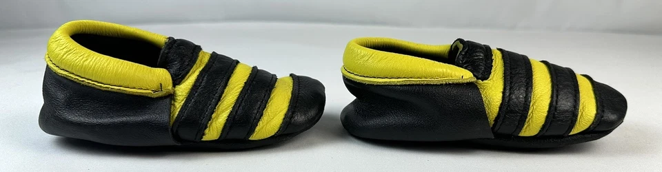 Mocasín de cuero negro amarillo abeja niño caminante niño zapato 18-24 meses antideslizante Foto 2 de 4