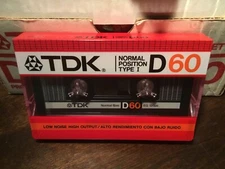 TDK  D60 1985 TYPE I  BLANK CASSETTE TAPE  (1) SEALED D 60 Japan alto rendimento