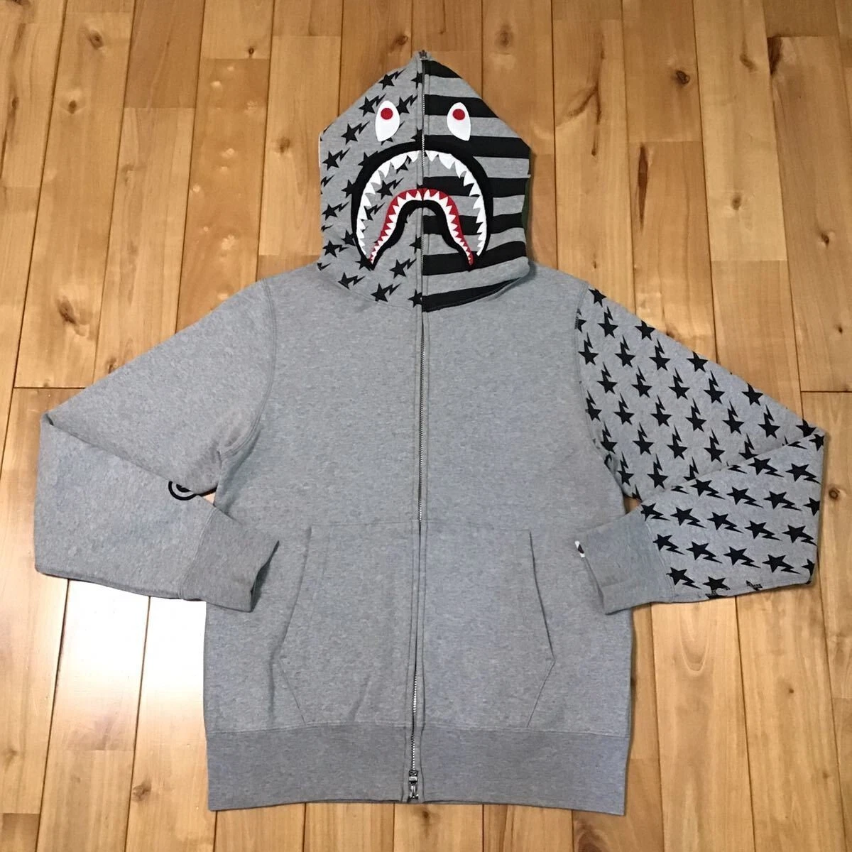 Gray bape hotsell shark hoodie