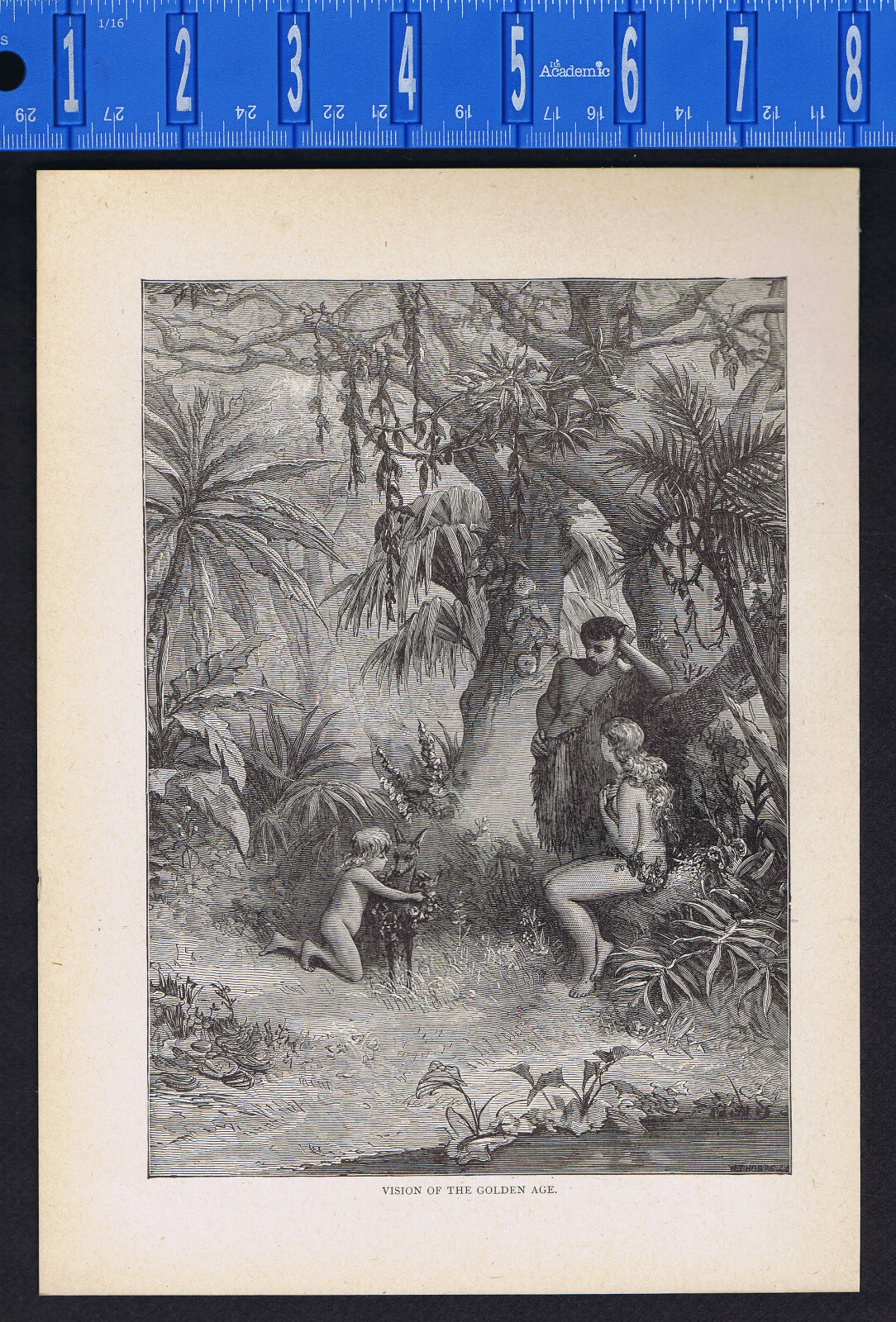Man, Nude Woman & Child in Lush Forest - Vision of a Golden Age - 1915