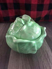 Vintage Holland Mold Ceramic Green Cabbage Bowl With Lid Serving Dish