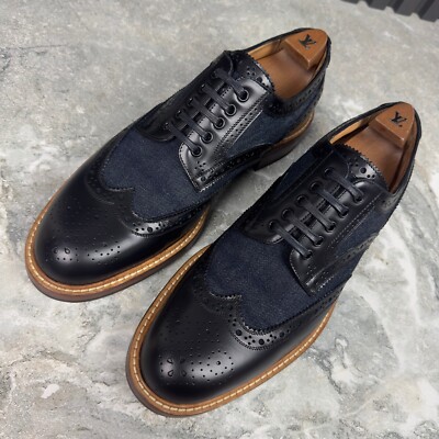 Louis Vuitton Voltaire Wingtip Derby Blue Denim Leather 8 LV  display picture 3