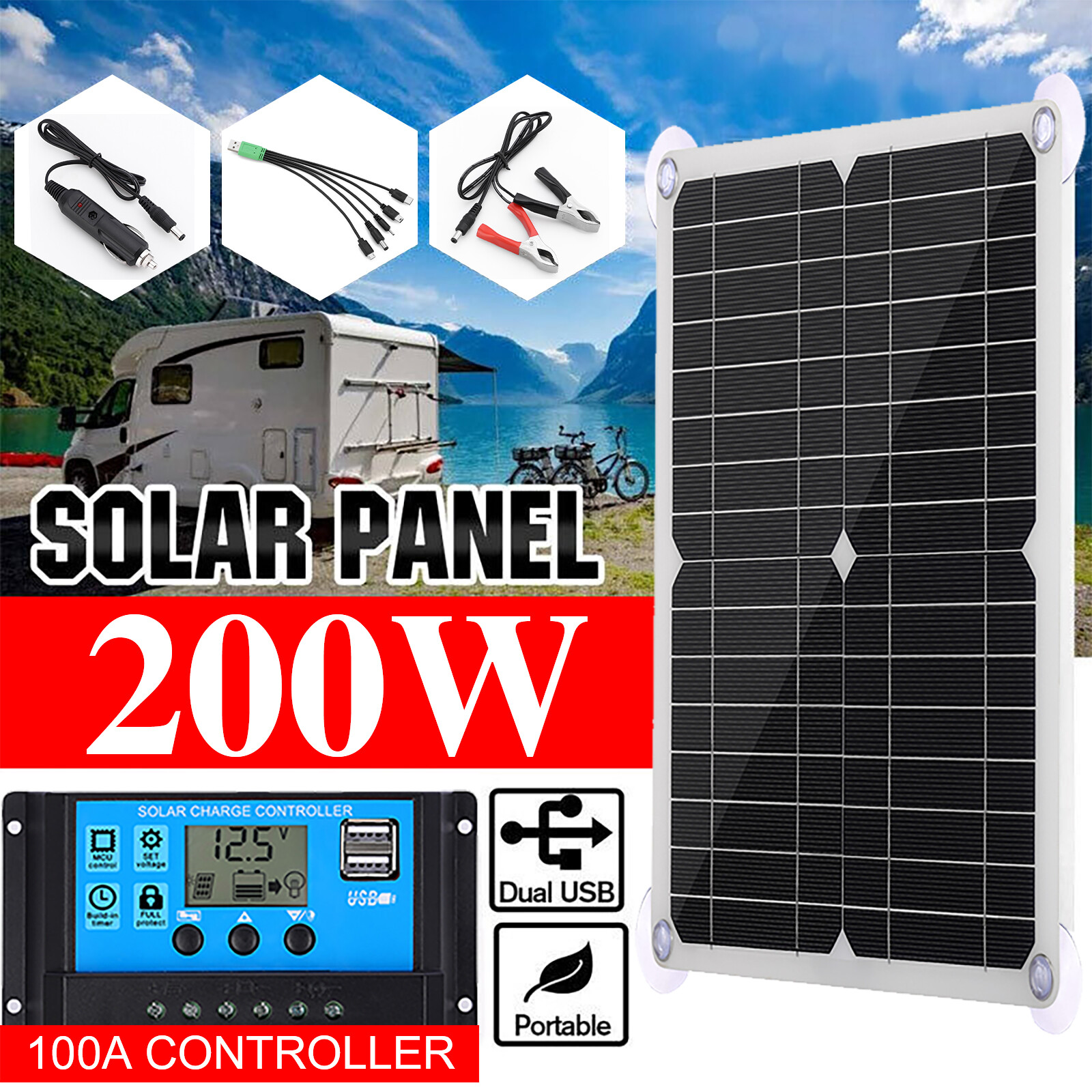 Solar Panel Kit Battery Charger&100A Controller For Car Van 