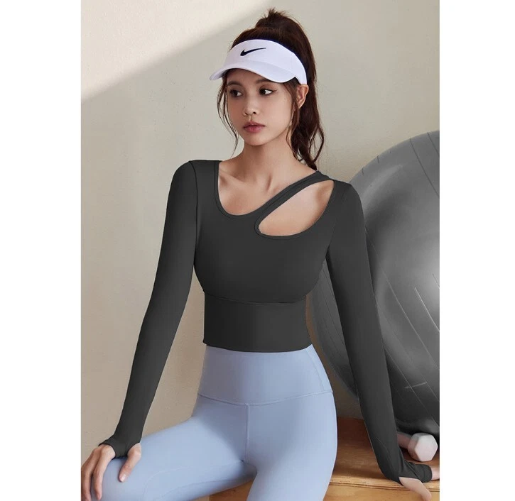 GYM Yoga Long Shirt Damen langarm Stretch TOP T Shirt Longsleeve