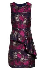 VINCE CAMUTO Purple Pink Silver Metallic Asymmetrical Peplum Jacquard Dress 2 XS