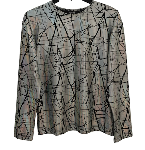 Shrine of Hollywood Cracked Hologram Long Sleeve Shirt Mens Size XL Iridescent