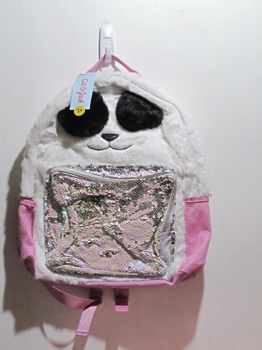 Girls Flip Sequin Panda Backpack Cat Jack White Pink NWT